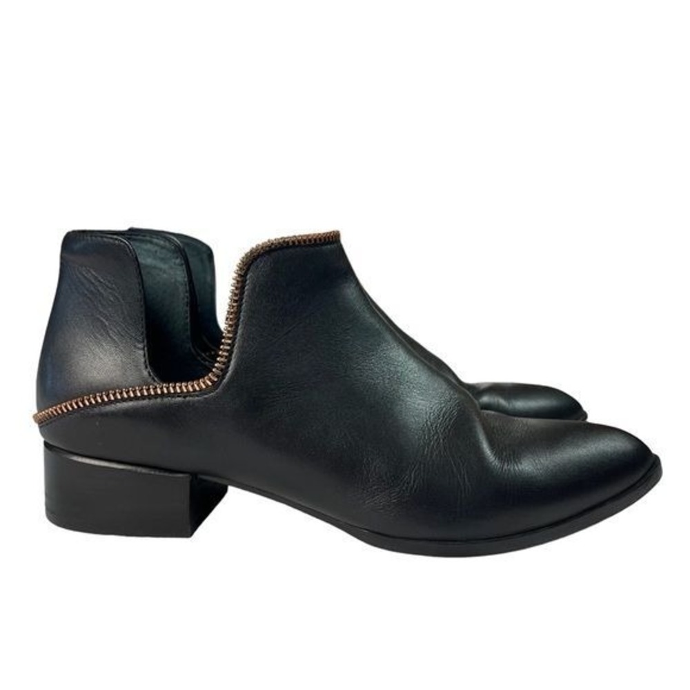 Halogen Boots Womens 7.5 Piper‎ Black Leather Copper Zipper Decor Ankle Shoess